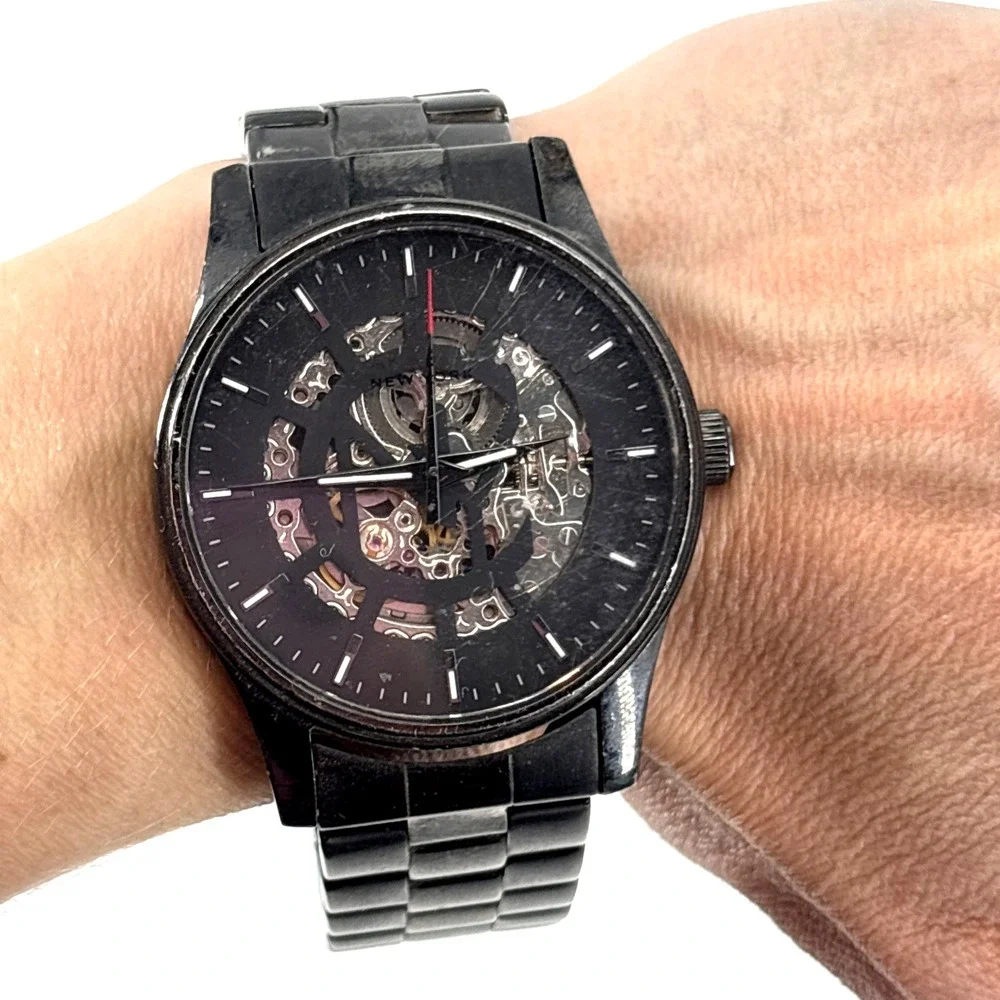 Caravelle New York By Bulova Men's‎ Automatic Gun Metal Watch 45A121 AS-IS